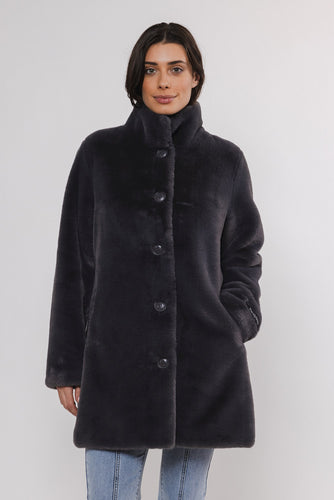 Rino & Pelle Nonna Faux Fur Single Breasted Coat - Graphite