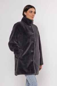 Rino & Pelle Nonna Faux Fur Single Breasted Coat - Graphite