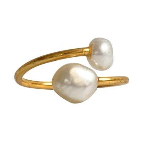 Ibu Jewels Double Pearl Ring - Gold