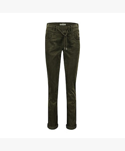 Red Button Tessy Velvet Pants - Army Green