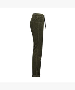 Red Button Tessy Velvet Pants - Army Green