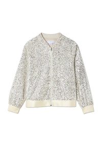 Never Fully Dressed Silver Sequin Bomber Jacket - Silver