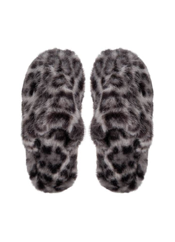 Black Colour Blaze Slippers - Grey Leo