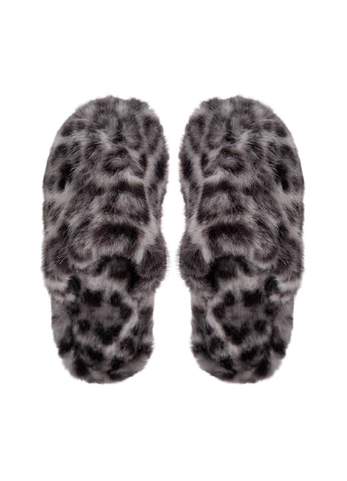 Black Colour Blaze Slippers - Grey Leo