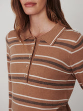 Varley Mayra Stripe Knit Polo - Camel