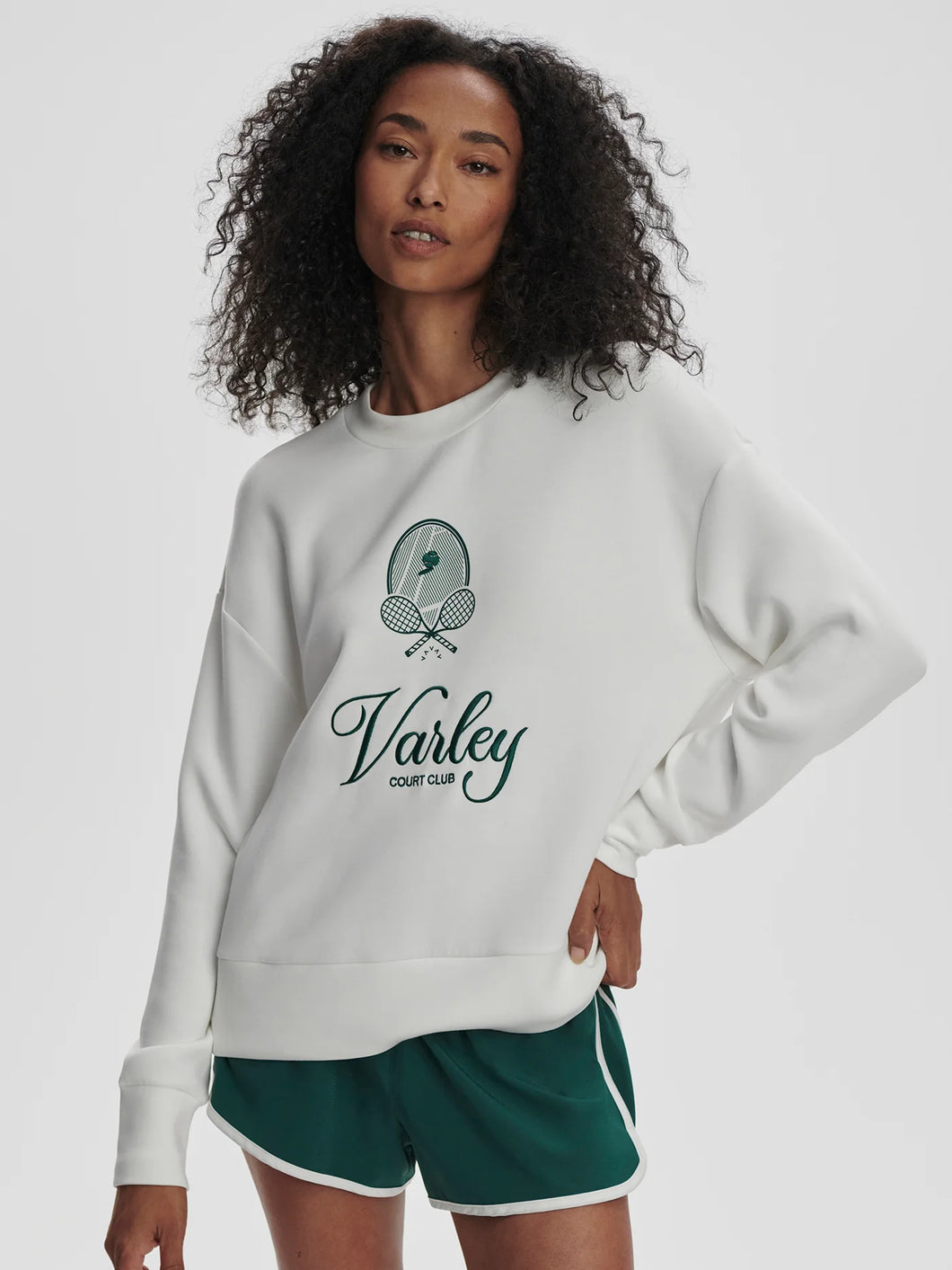 Varley Rasco Namesake Sweat -  White/ Forest