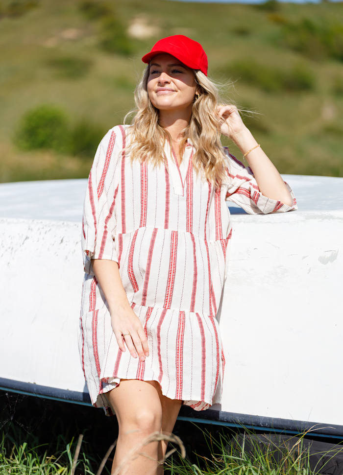 Black Colour Mica Boho Dress - Red