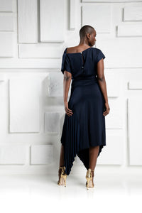 Kevan Jon Mila Pleat Dress - Navy