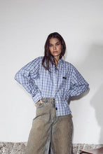 HAUTE L'AMITIE Button Down Mini Check Shirt - Off White & Pale Blue