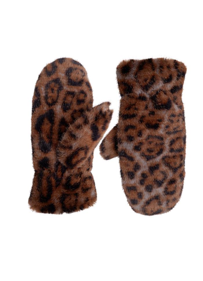 Black Colour Blaze Soft Mittens - Mocca Leo