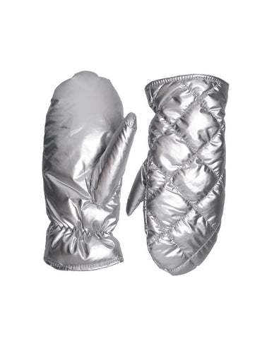 Black Colour Paloma Guilted Mittens - Silver Coloured