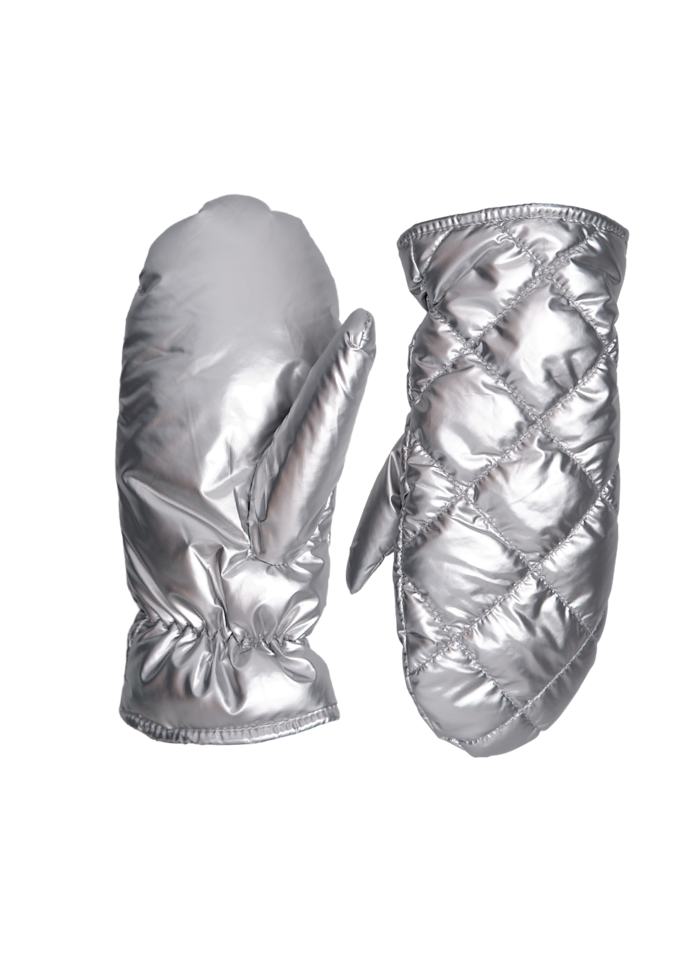 Black Colour Paloma Guilted Mittens - Silver Coloured