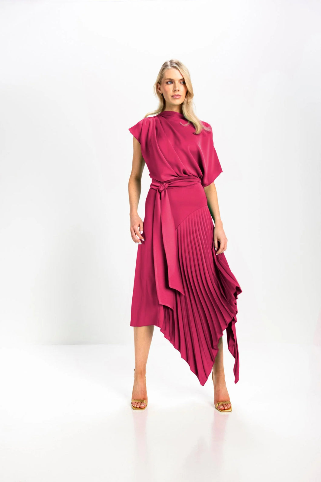 Kevin Jon Mila Pleat Knee Dress - Dark Rose