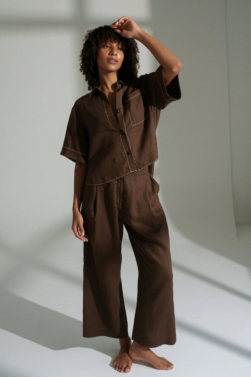 Lilly Pilly Rika Linen Pants - Chocolate – Dragonfly Boutique Online