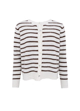 Black Colour Dell Striped Knit Cardigan - Off White