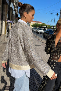 Never Fully Dressed Silver Sequin Bomber Jacket - Silver