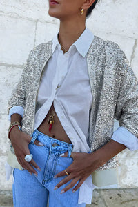 Never Fully Dressed Silver Sequin Bomber Jacket - Silver
