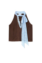 Never Fully Dressed Lace Top - Blue & Chocolate