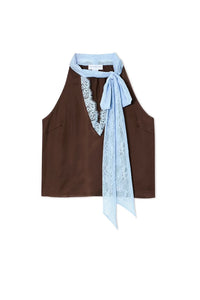 Never Fully Dressed Lace Top - Blue & Chocolate