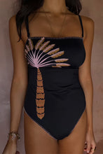 Never Fully Dressed Palm Embroidered Bandeau Swimsuit - Black