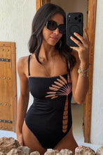 Never Fully Dressed Palm Embroidered Bandeau Swimsuit - Black