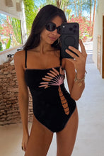 Never Fully Dressed Palm Embroidered Bandeau Swimsuit - Black