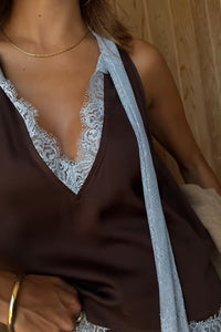 Never Fully Dressed Lace Top - Blue & Chocolate
