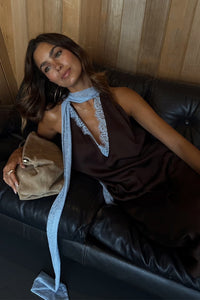Never Fully Dressed Lace Top - Blue & Chocolate