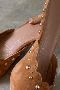 Never Fully Dressed Suede Scallop City Mules - Brown