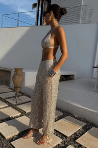 Never Fully Dressed Silver Sequin Naomi Trousers - Silver