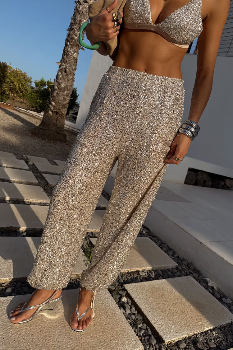 Never Fully Dressed Silver Sequin Naomi Trousers - Silver