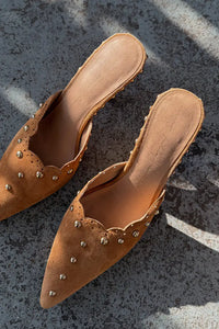 Never Fully Dressed Suede Scallop City Mules - Brown