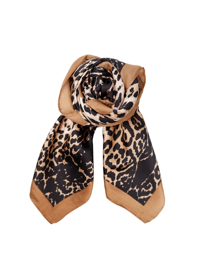 Black Colour Rani Leo Mini Scarf - Camel