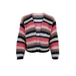 Black Colour Casey Multi Striped Cardigan - Berry