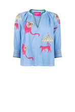 Place Du Soleil Tiger Flower Print Blouse - Blue