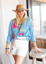 Place Du Soleil Tiger Flower Print Blouse - Blue
