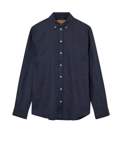 Mos Mosh Men Theo Linen Shirt - Mood Indigo