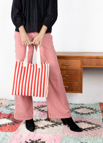 Black Colour Piper Tote Bag - Red Stripe