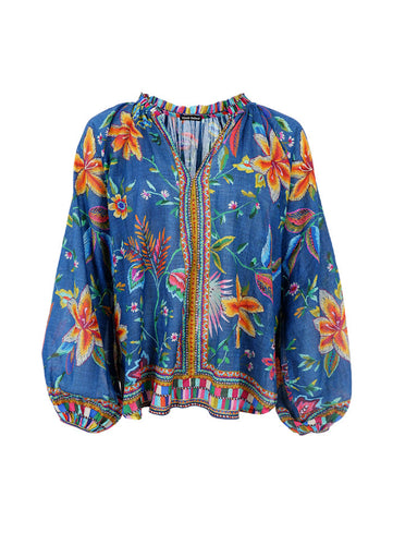 Black Colour Art Blouse - Denim Blue