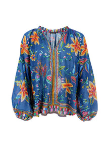 Black Colour Art Blouse - Denim Blue
