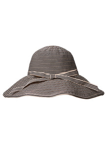 Black Colour Jannie Ribbon Hat - Black Stripe