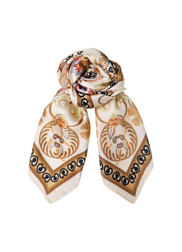 Black Colour Tazia Mini Scarf W. Golden Ring - Creme Multi