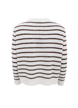 Black Colour Dell Striped Knit Cardigan - Off White