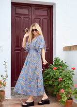 Black Colour Luna Long V Neck Dress - Violet Blue