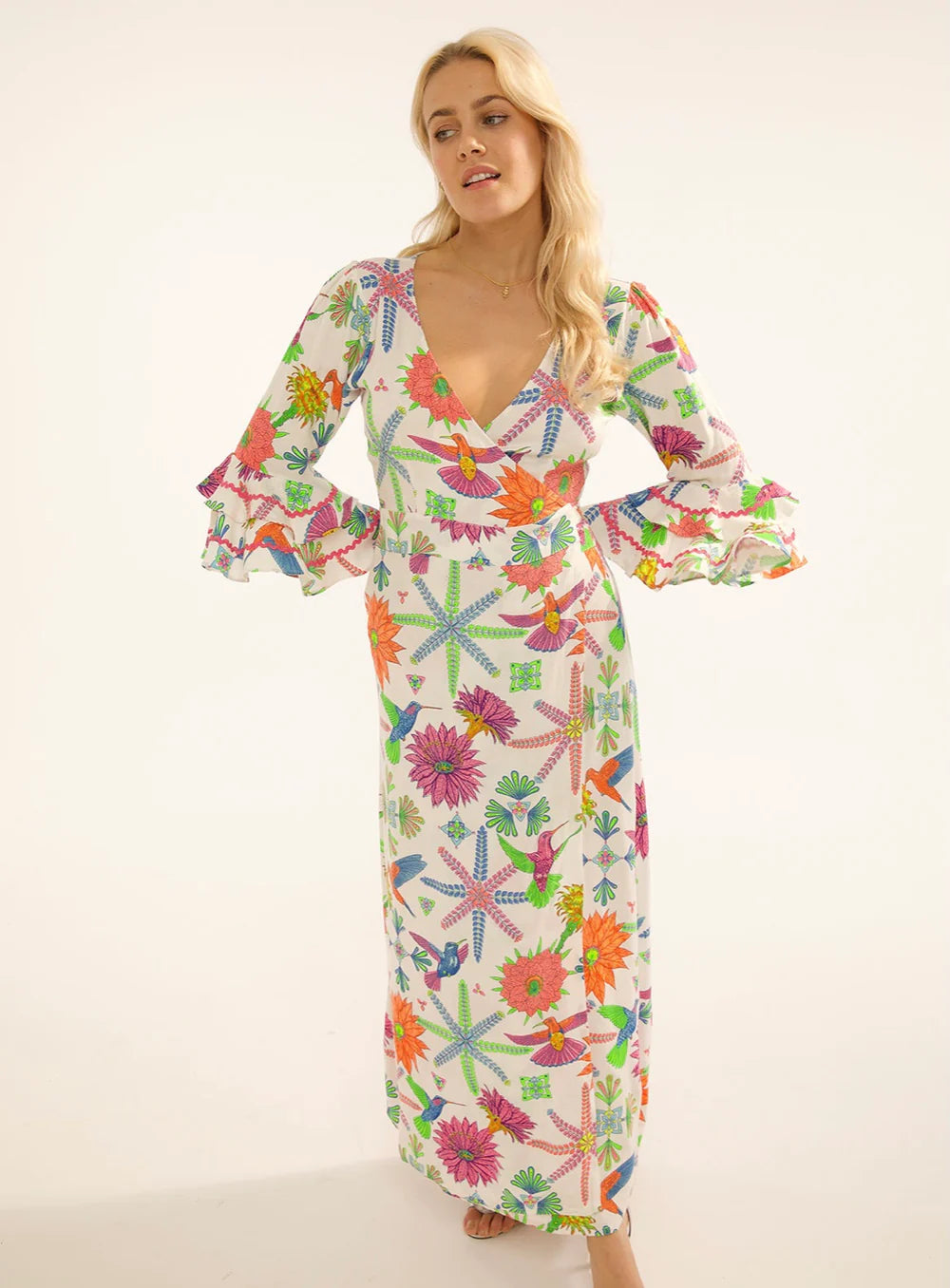 Stardust Joni Dress - Moss White Hummingbird